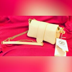 NWT Divina Firenze Elegant Cream Italian Genuine Leather Crossbody Bag